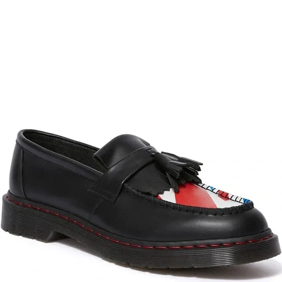 NIB DR MARTENS ADRIAN WHO BLACK UNION JACK SMOOTH LOAFER, SIZE 12